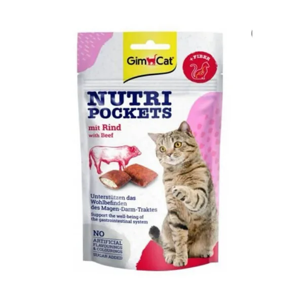 تشویقی نوتری پاکت جیم کت Gim Cat Nutri Pockets با طعم گوشت گاو